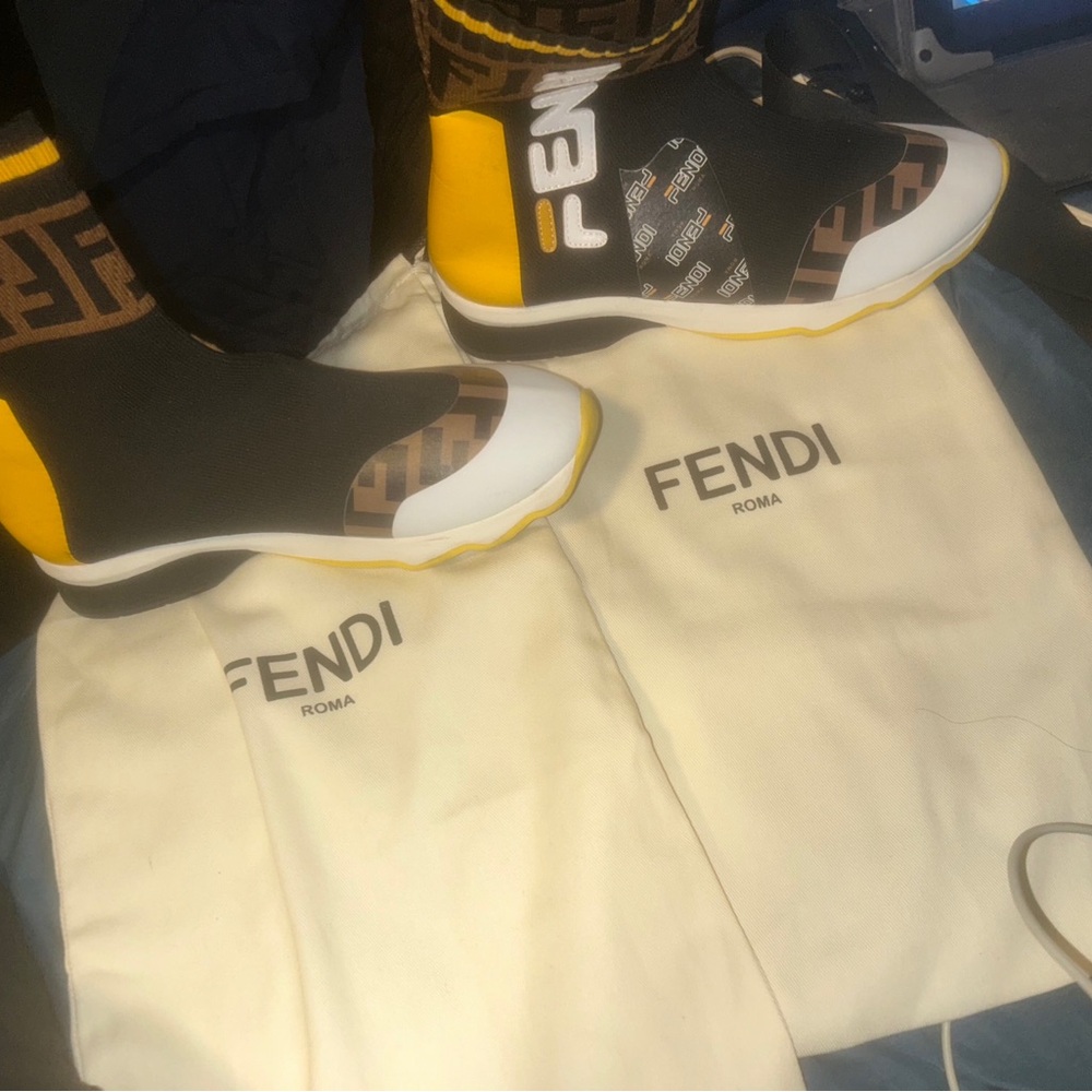 Fendi Yellow and Black Sock Sneakers
